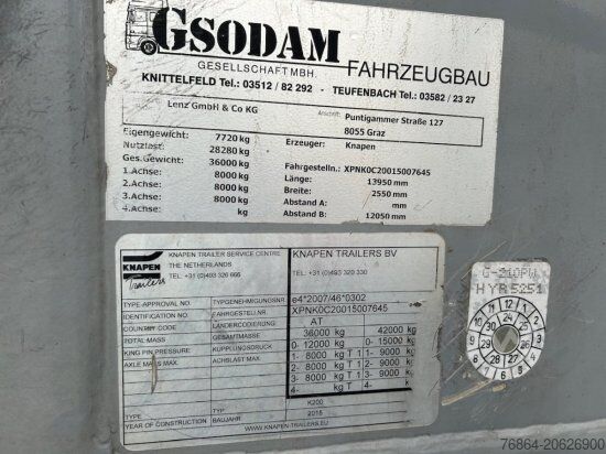 Semirimorchio con pianale mobile KNAPEN K200/KT01 SCHUBBODEN, 6MM, LIFTACHSE, SAF-ACHSEN, ALU-FELGEN,  ROLLPLANE