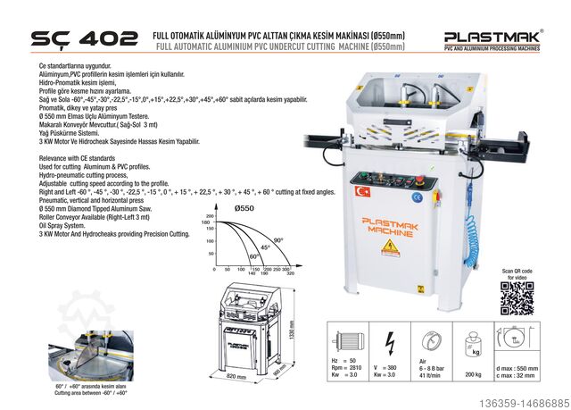 Sierra ingletadora doble PLASTMAK PVC ALUMİNYUM İŞLEME MAKİNALARI SÇ 402 Alüminyum Pvc Kesim Makinası