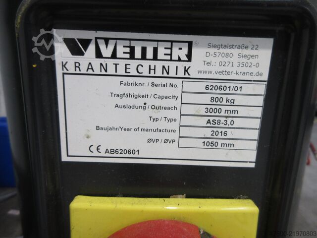 Cẩu quay dạng cột, cẩu xoay, pa lăng xích Vetter Kran Drehkran Hallenkran 800KG AS8-3.0 NL 800Kg 0,8t L 3m Kettenzug