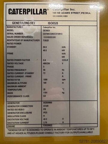 Generator set CAT DE50E0 - 50 kVA Generator - DPX-18006