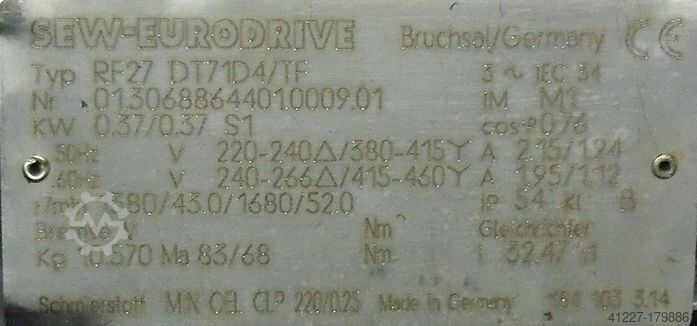 Getriebemotor 0,37 kW 430 U/min SEW RF27 DT71D4/TF