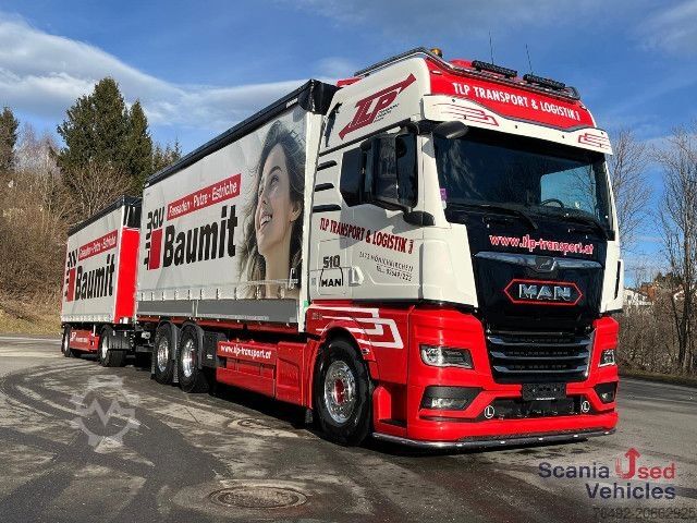 Platós teherautó ponyvával MAN TGX 26.510 6x2-4 LL Pritsche + Anhänger