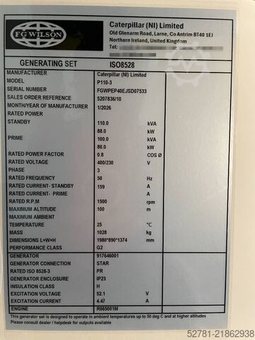 วัสดุผสม FG Wilson P110-3 - 110 kVA Open Genset - DPX-16008-O