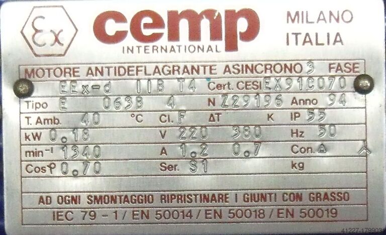 Motoreduktor 0,18 kW ok. 35 obr/min Cemp EEx-d llB T4