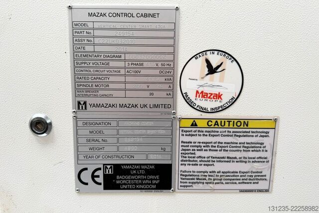ऊर्ध्वाधर मशीनिंग केंद्र Mazak VCS 430A SN 249154