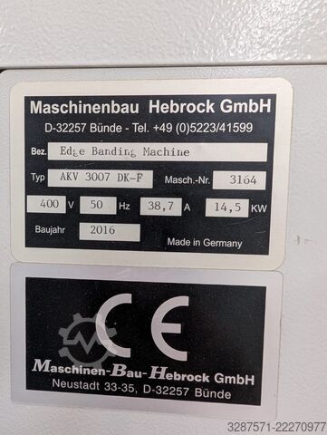Bordatrice Hebrock AKV 3007 DK-F, anno 2016. HEBROCK AKV 3007 DK-F