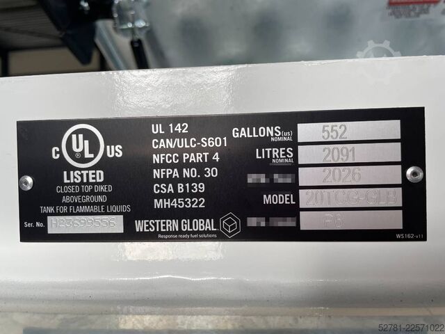 Tároló eszközök Western Global - 20TCG - 2.000 Liter fuel Tank - DPX-31002