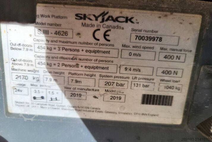 Nacelles à ciseaux Skyjack SJ III 4626 Elektro 9,92 m