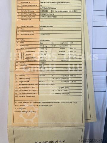 Kravas automašīnai uzstādīts celtnis DAF 95XF / 8X4 / 35m Kran Palfinger PK90002 / WINCH