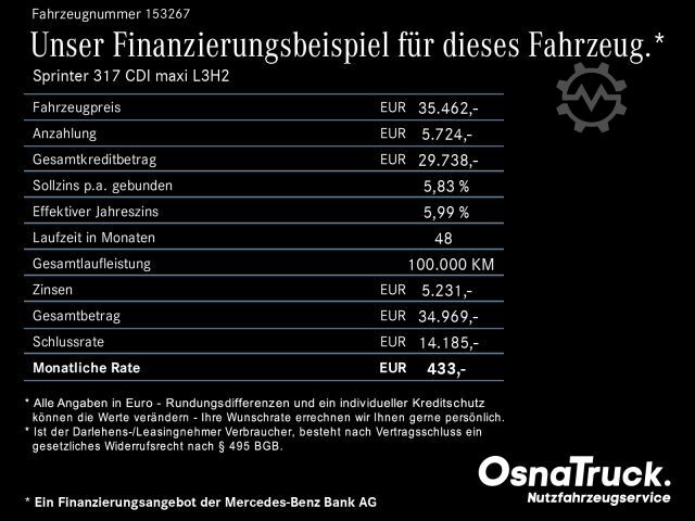 Kassevogn MERCEDES-BENZ Sprinter 317 CDI maxi L3H2 Automat,Kamera,Mod 25