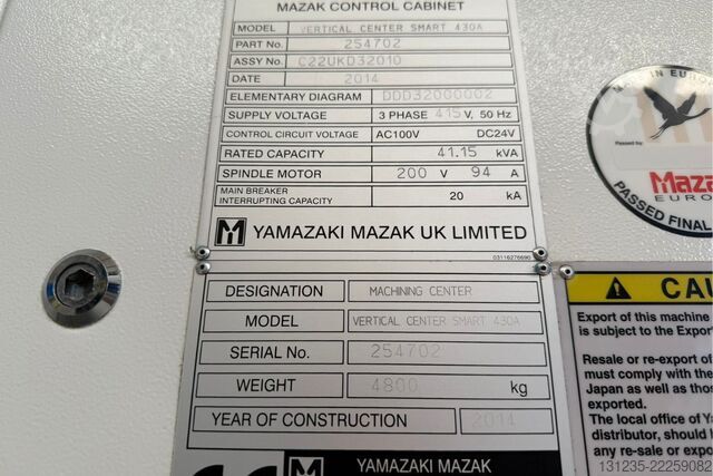 Vertikales Bearbeitungszentrum Mazak VCS 430A Smart Control 4th Axis