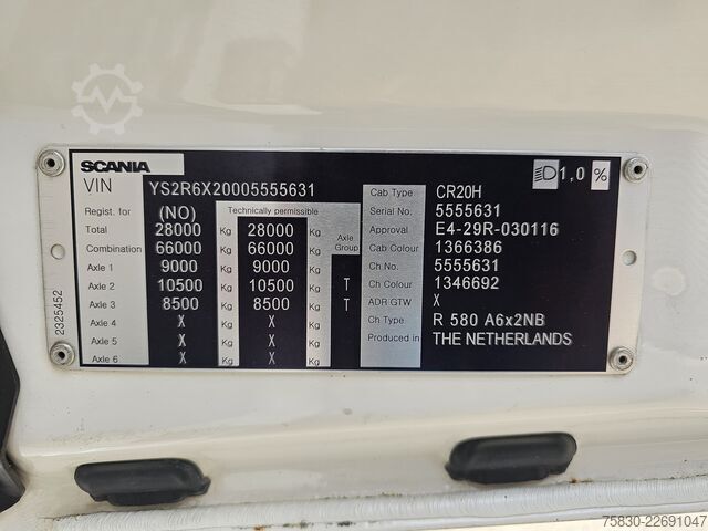 Standardni SZM Scania R580 / V8 / FULL AIR / 6X2 / RETARDER / BOOGIE