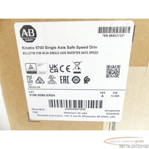 艾伦-布拉德利组件 Allen-Bradley 2198-S086-ERS4 Kinetix 5700 Single Axis SN96492125 -