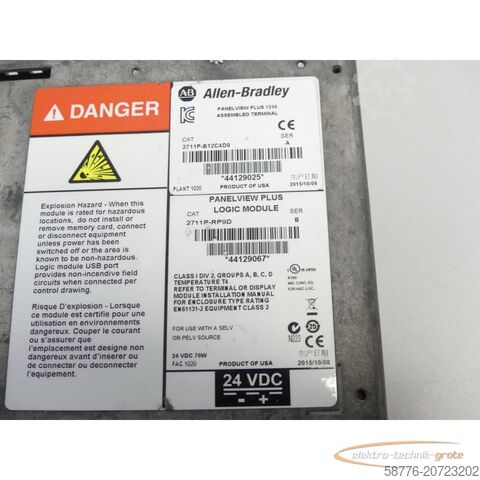 Allen Bradley-komponenter Allen-Bradley 2711P-RP9D Panelview Plus Logic / 2711P-B12C4D9 SN: 44129067