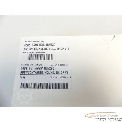 平衡系统组件 Balance Systems 9SHVM2512BN220 Auswuchtkarte SN: B804342