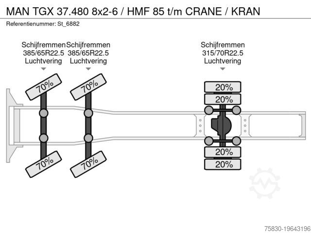 Venjulegur SZM MAN TGX 37.480 8x2-6 / HMF 85 t/m CRANE / KRAN