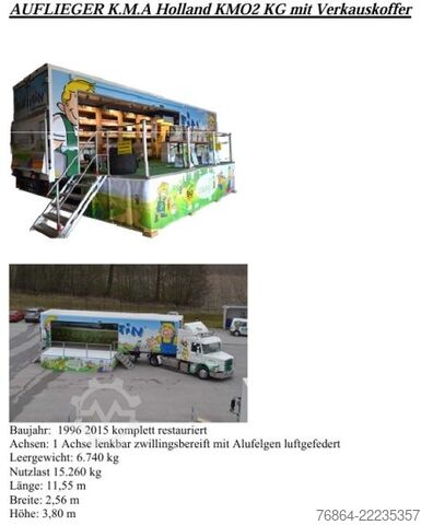 Dobozos félpótkocsi  K.M.A HOLLAND KM02 KG, VERKAUFSKOFFER MIT KüCHE,  RECHTS TERRASSE AUSKLAPPBAR, SHOWTRAILER