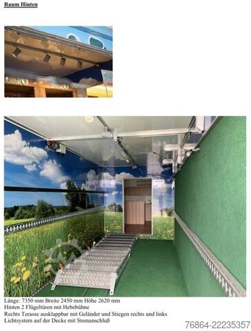 Dobozos félpótkocsi  K.M.A HOLLAND KM02 KG, VERKAUFSKOFFER MIT KüCHE,  RECHTS TERRASSE AUSKLAPPBAR, SHOWTRAILER
