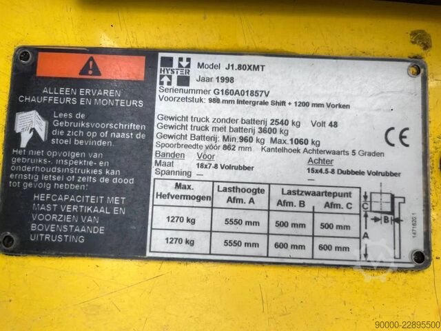 Forklift Hyster J1.80 XMT 1800 kg E heftruck TRIPLO, Sideshift