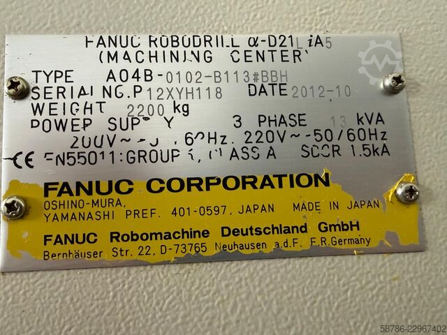 Pystytyöstökeskus Fanuc Robodrill Alpha D21LiA5