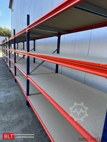 Wide span storage rack ca. 13,35 lfm. Weitspannregale H: 200 cm T: 80 cm , 400 kg Fachlast , 4 Ebenen
