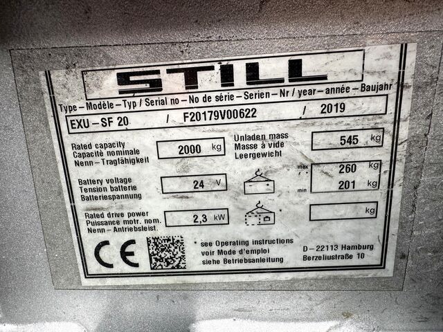2019 S+UVV 09/2027 Still EXU-SF20 Still EXU-SF20