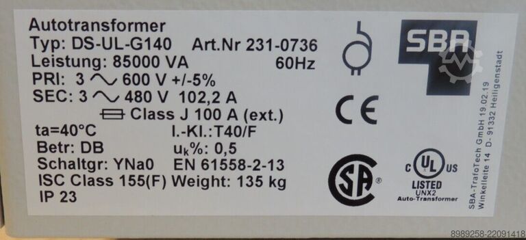 Autotransformator SBA DS-UL-G140