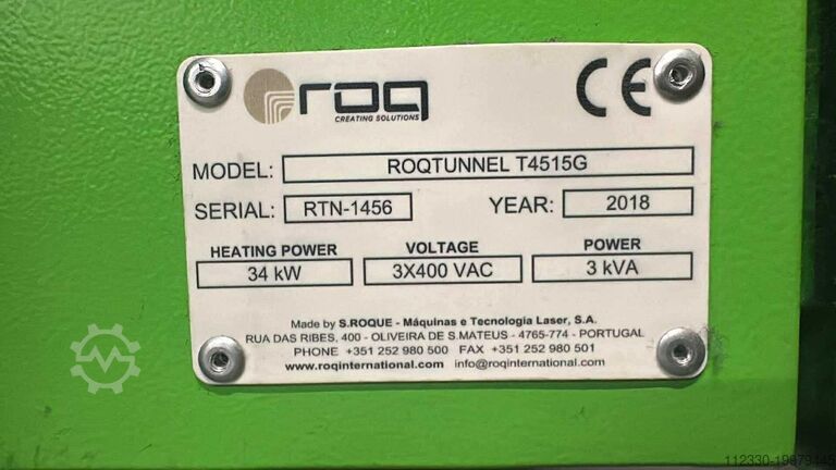 Túnel de gas ROQ ROQTUNNEL G 1500 Roque – Máquinas e Tecnologia Laser S.A. ROQTUNNEL T4515G (wersja „G” – gas)