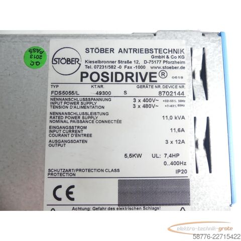 Komponentas Stöber FDS5055/L Posidrive Servoantrieb HW 11 SW 5.3C SN: 8702144