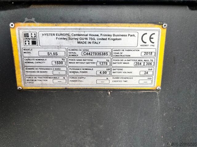Stacker Hyster S1.5 S 1500 kg stapelaar 3.4m