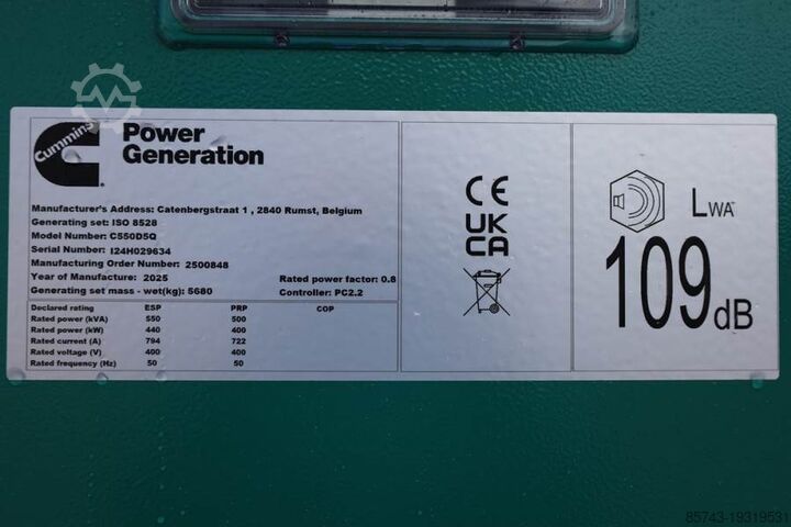 Αθροιστικό Cummins C550D5Q Declaration of Conformity, Diesel, 550kVA,