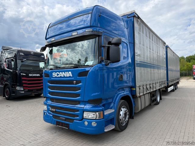 Camion plateau avec bâche SCANIA R410 Pritsche+Plane/Retarder + Anhänger Krone