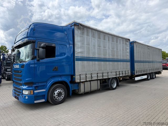 Camion plateau avec bâche SCANIA R410 Pritsche+Plane/Retarder + Anhänger Krone
