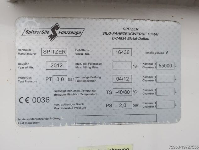 Siloauflieger Spitzer SF 2755/4P 6 Kammern 55m³ liegend Silo Liftachse