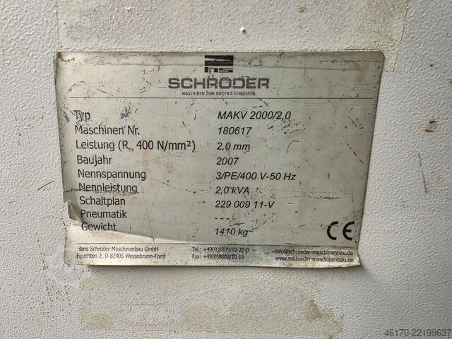 آلة ثني الصفائح المعدنية Shroder MAKV 2000 / 2,0