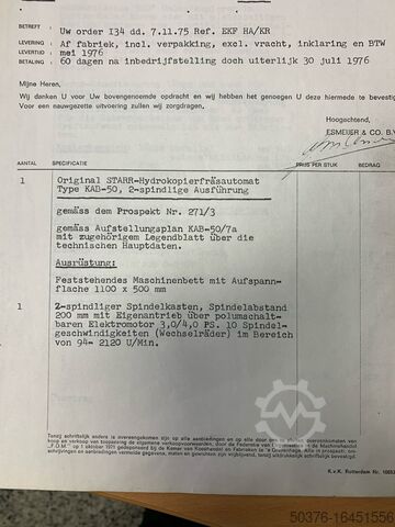 Fullhydraulisk (ej elektrisk) 2-spindlig kopierfräs med fjärde axel Starrag - La Rigide  Suise KAB-50