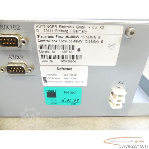 Componente Trumpf / Hüttinger 1456168 Steuerbox Flow 36-48kW SN: 200128104 - 13,56MHz E