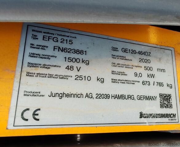 Elektrisch – 3 Räder Jungheinrich EFG 215 / 2020y/ 3589h