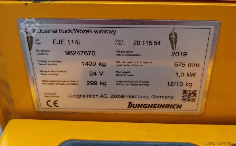 Elektriska palltruckar Jungheinrich EJE 114i Li-ion 1.4t/ 2019y/ 1773h
