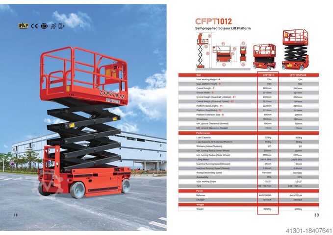 Piattaforma aerea a forbice NUOVO PREMIO FIERISTICO BAUMA CFMG CFPT1012
