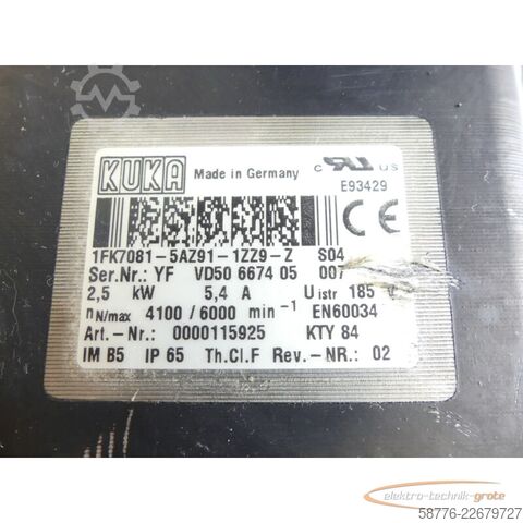 Control unit KUKA 1FK7081-5AZ91-1ZZ9-Z S04 Servomotor SN: YFVD50667505007
