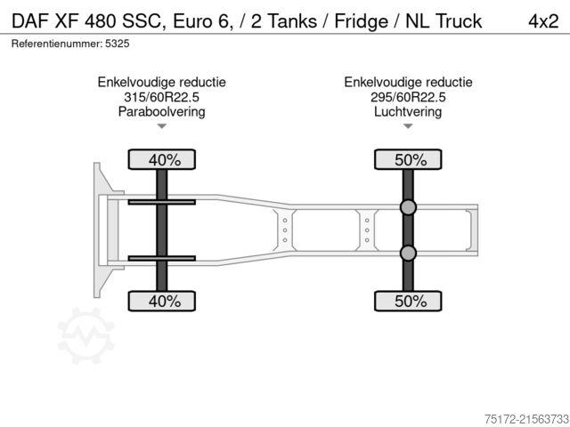 Standard-SZM DAF XF 480 SSC, Euro 6, / 2 Tanks / Fridge / NL Truck