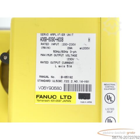 Fanuc component Fanuc A06B-6090-H008 Servo Amplifier Unit SN:V06Y90680