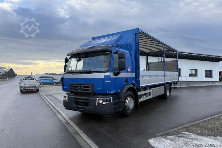 Flatbed truck with tarp Renault D Wide 18.320 4x2 Plane/HB  / Swiss-Vehicle