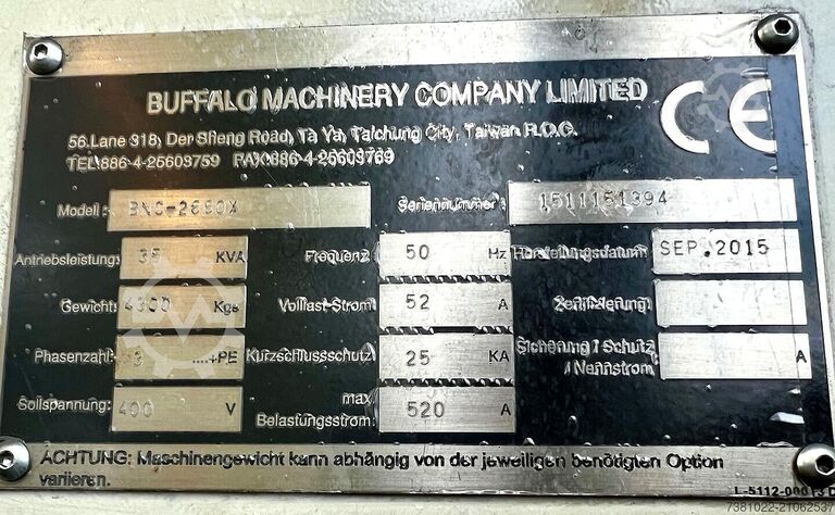 MÁQUINA DE TORNEADO Buffalo BNC-2660X