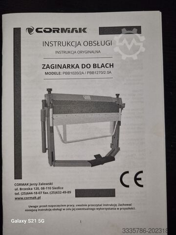 آلة ثني صفائح معدنية قطاعية CORMAK Jerzy Zalewski PBB1270/2.0A