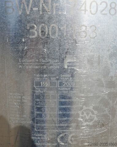 130 liter pressure tank, AISI 316 Eckhardt + Hedderich 6311