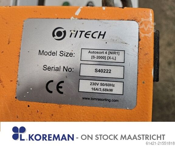 Optische scheider Titech Tomra Titech Tomra Type: Autosort NIR1 S2000 X-L Optical separator Titech Tomra