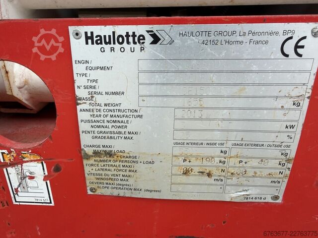 Plataforma elevadora de tijera Haulotte Compact 8, altura de trabajo 8 m, 225 horas de uso, año 2013 HAULOTTE Compact 8 8M werkhoogte 225uur / 2013