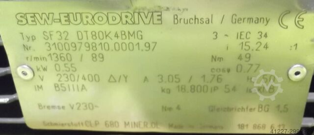 Motor gear 0.55 kW 89 rpm SEW-EURODRIVE SF32 DT80K4BMG